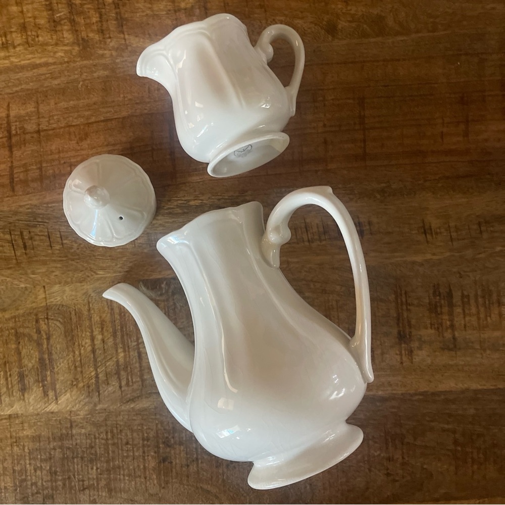 Federalist Ironstone Teapot Coffee Pot & Creamer Cup Vintage 1960's Discontinued
